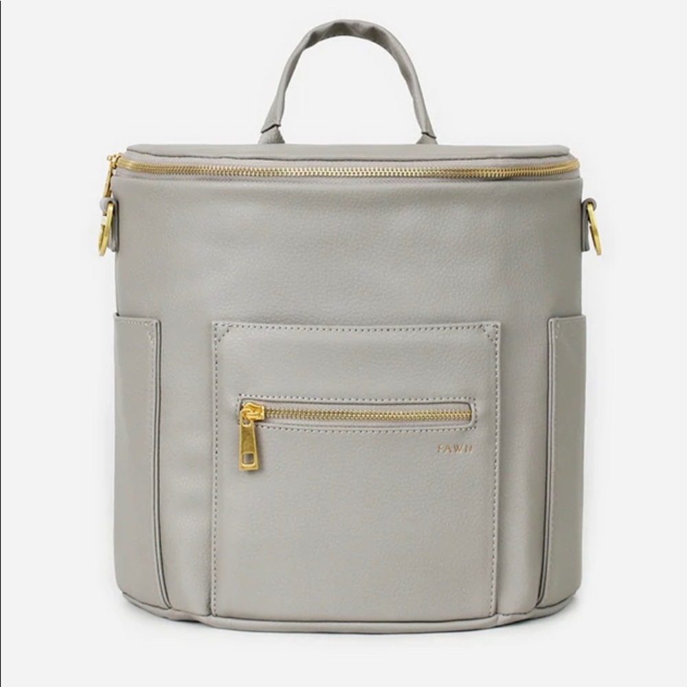 NWOT Fawn Design Mini Diaper Backpack in Gray (inc. paci case & tassel!) 🤍